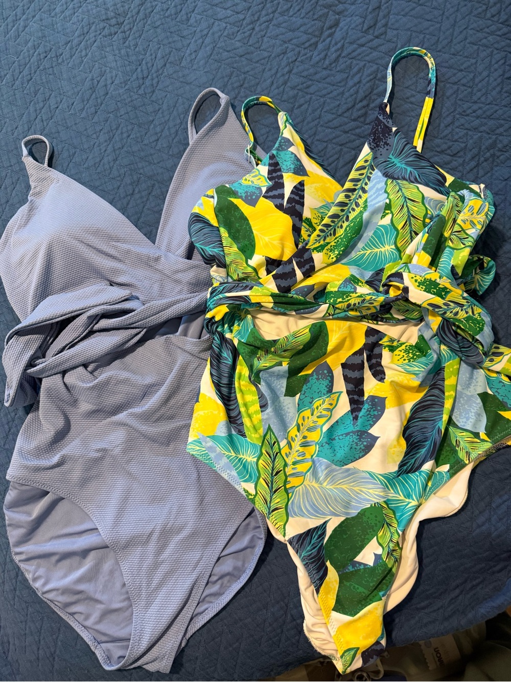 aerie Tropical Leaf One-Piece & Light Gray Solid Swimsuits